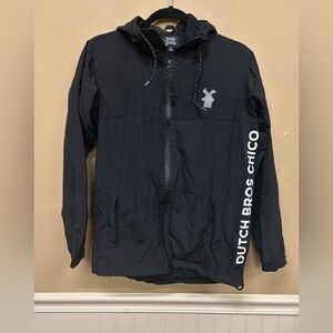 Dutch Bros Chico Mafia Black Windbreaker Full Zip Hooded jacket Size XS